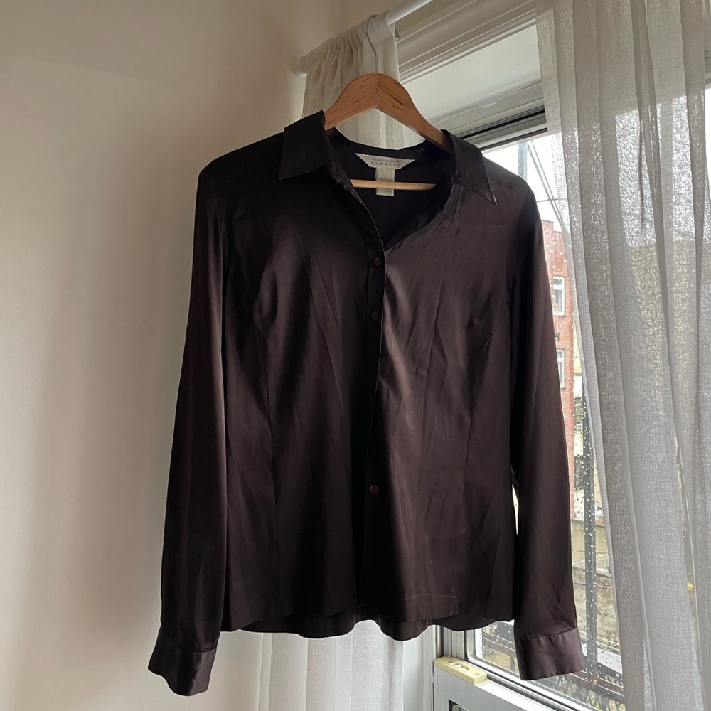 Chocolate brown silky button down